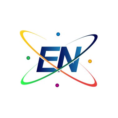 İlk harf EN logotip bilim simgesi mavi, kırmızı, yeşil ve sarı renk. iş ve şirket kimliği için vektör logosu.