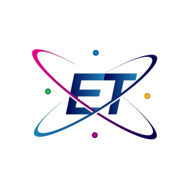 İlk harf ET logotip bilim simgesi mavi, kırmızı, yeşil ve sarı renk. iş ve şirket kimliği için vektör logosu.