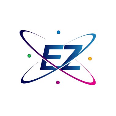 İlk harf EZ logotype bilim simgesi mavi, kırmızı, yeşil ve sarı swoosh tasarımı. iş ve şirket kimliği için vektör logosu.