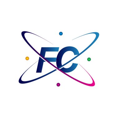 İlk harf FC logotip bilim simgesi mavi, kırmızı, yeşil ve sarı renk. iş ve şirket kimliği için vektör logosu.