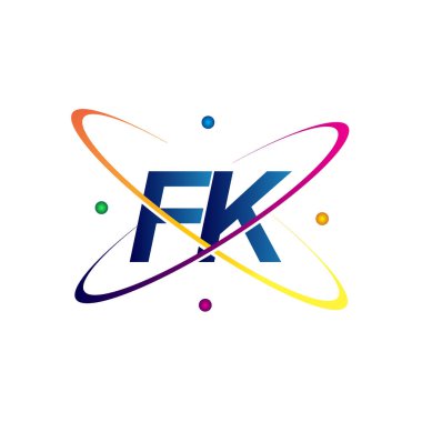 İlk harf FK logotype bilim simgesi mavi, kırmızı, yeşil ve sarı swoosh tasarımı. iş ve şirket kimliği için vektör logosu.