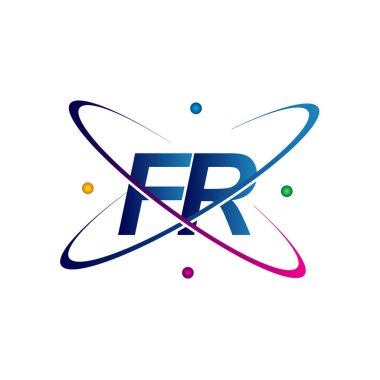 İlk harf FR logotip bilim ikonu mavi, kırmızı, yeşil ve sarı renk. iş ve şirket kimliği için vektör logosu.