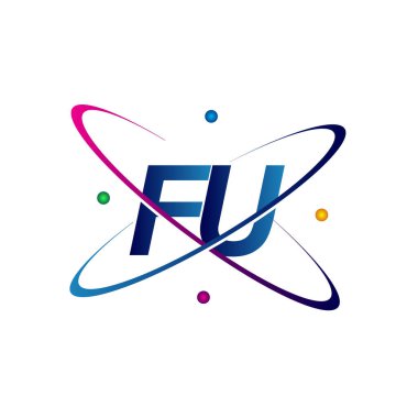 İlk harf FU logotip bilim ikonu mavi, kırmızı, yeşil ve sarı renk. iş ve şirket kimliği için vektör logosu.