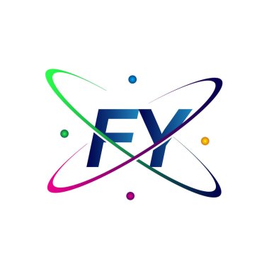 İlk harf FY logotype bilim simgesi mavi, kırmızı, yeşil ve sarı swoosh tasarımı. iş ve şirket kimliği için vektör logosu.