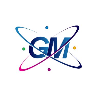 İlk harf GM logoti bilim simgesi mavi, kırmızı, yeşil ve sarı renk. iş ve şirket kimliği için vektör logosu.