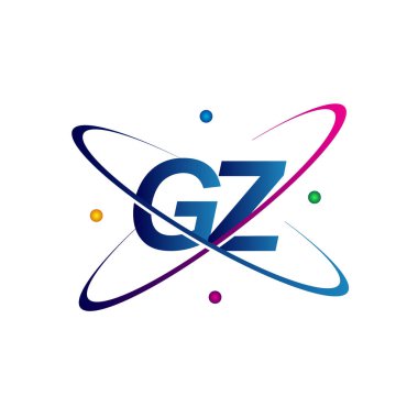 İlk harf GZ logotype bilim simgesi mavi, kırmızı, yeşil ve sarı swoosh tasarımı. iş ve şirket kimliği için vektör logosu.