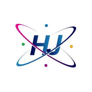 İlk harf HJ logotype bilim simgesi mavi, kırmızı, yeşil ve sarı swoosh tasarımı. iş ve şirket kimliği için vektör logosu.