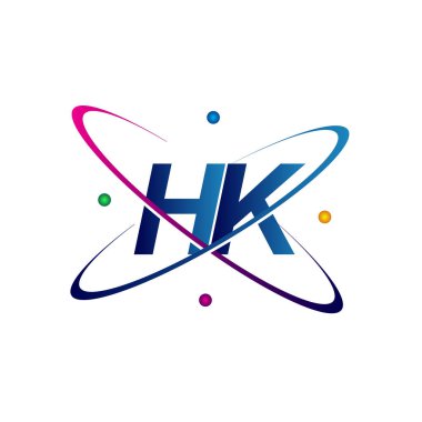 İlk harf HK logotype bilim simgesi mavi, kırmızı, yeşil ve sarı swoosh tasarımı. iş ve şirket kimliği için vektör logosu.
