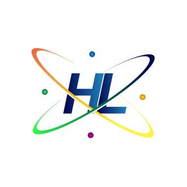 İlk harf HL logotype bilim simgesi mavi, kırmızı, yeşil ve sarı swoosh tasarımı. iş ve şirket kimliği için vektör logosu.