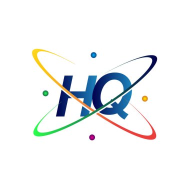 İlk harf HQ logoti bilim simgesi mavi, kırmızı, yeşil ve sarı renk. iş ve şirket kimliği için vektör logosu.