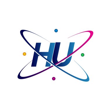 İlk harf HU logotype bilim simgesi mavi, kırmızı, yeşil ve sarı swoosh tasarımı. iş ve şirket kimliği için vektör logosu.