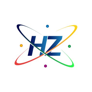 İlk harf HZ logotype bilim simgesi mavi, kırmızı, yeşil ve sarı swoosh tasarımı. iş ve şirket kimliği için vektör logosu.