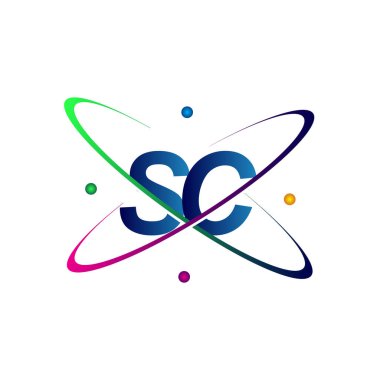 İlk harf SC logotip bilim simgesi mavi, kırmızı, yeşil ve sarı renk. iş ve şirket kimliği için vektör logosu.