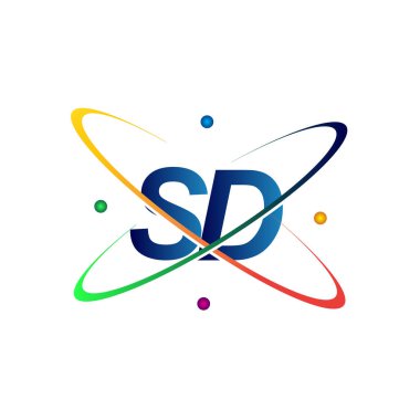 İlk harf SD logoti bilim simgesi mavi, kırmızı, yeşil ve sarı renkli. iş ve şirket kimliği için vektör logosu.