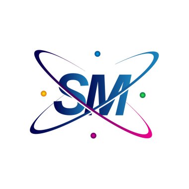 İlk harf SM logoti bilim simgesi mavi, kırmızı, yeşil ve sarı renk. iş ve şirket kimliği için vektör logosu.