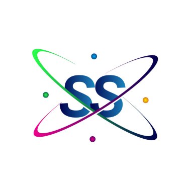 İlk harf SS logotip bilim simgesi mavi, kırmızı, yeşil ve sarı renk. iş ve şirket kimliği için vektör logosu.
