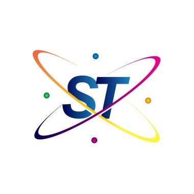 İlk harf ST logotype bilim simgesi mavi, kırmızı, yeşil ve sarı renkte. iş ve şirket kimliği için vektör logosu.