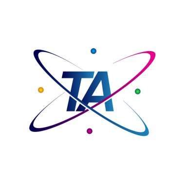 İlk harf TA logotip bilim simgesi mavi, kırmızı, yeşil ve sarı renk. iş ve şirket kimliği için vektör logosu.