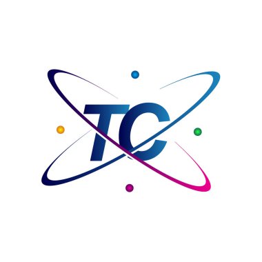 İlk harf TC logotype bilim simgesi mavi, kırmızı, yeşil ve sarı swoosh tasarımı. iş ve şirket kimliği için vektör logosu.