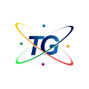 İlk harf TG logotype bilim simgesi mavi, kırmızı, yeşil ve sarı swoosh tasarımı. iş ve şirket kimliği için vektör logosu.