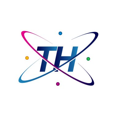 İlk harf TH logotip bilim simgesi mavi, kırmızı, yeşil ve sarı renk. iş ve şirket kimliği için vektör logosu.