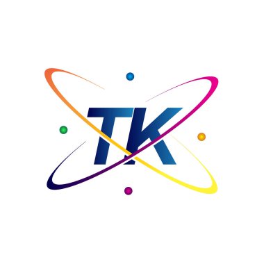 İlk harf TK logotip bilim simgesi mavi, kırmızı, yeşil ve sarı renkli. iş ve şirket kimliği için vektör logosu.
