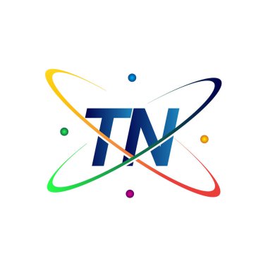 İlk harf TN logotype bilim simgesi mavi, kırmızı, yeşil ve sarı swoosh tasarımı. iş ve şirket kimliği için vektör logosu.