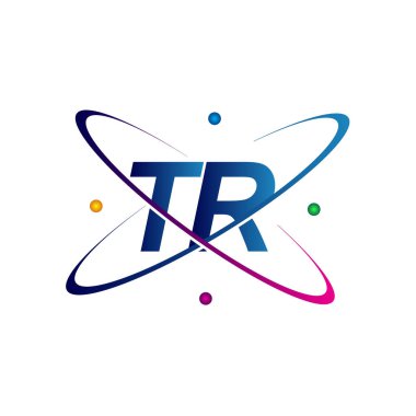 İlk harf TR logotype bilim simgesi mavi, kırmızı, yeşil ve sarı swoosh tasarımı. iş ve şirket kimliği için vektör logosu.