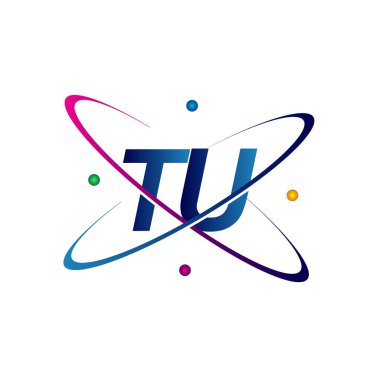 İlk harf TU logotip bilim ikonu mavi, kırmızı, yeşil ve sarı renk. iş ve şirket kimliği için vektör logosu.