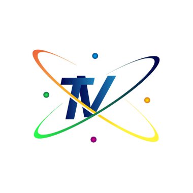 İlk harf TV logosu bilim simgesi mavi, kırmızı, yeşil ve sarı renkli. iş ve şirket kimliği için vektör logosu.