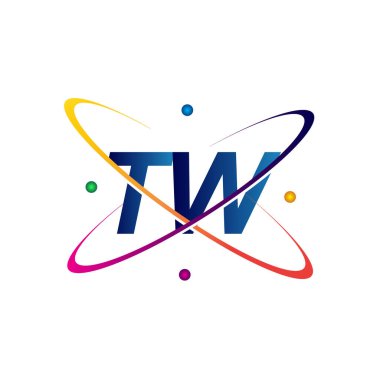 İlk harf TW logotype bilim simgesi mavi, kırmızı, yeşil ve sarı renk. iş ve şirket kimliği için vektör logosu.