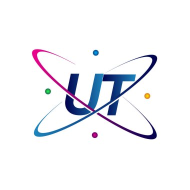 İlk harf UT logoti bilim simgesi mavi, kırmızı, yeşil ve sarı renk. iş ve şirket kimliği için vektör logosu.