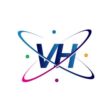 İlk harf VH logotype bilim simgesi mavi, kırmızı, yeşil ve sarı swoosh tasarımı. iş ve şirket kimliği için vektör logosu.