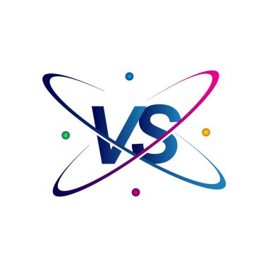 İlk harf VS logotype bilim simgesi mavi, kırmızı, yeşil ve sarı swoosh tasarımı. iş ve şirket kimliği için vektör logosu.