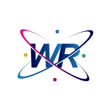 İlk harf WR logotype bilim simgesi mavi, kırmızı, yeşil ve sarı swoosh tasarımı. iş ve şirket kimliği için vektör logosu.