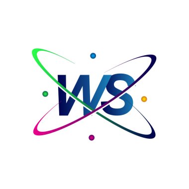 İlk harf WS logotype bilim simgesi mavi, kırmızı, yeşil ve sarı swoosh tasarımı. iş ve şirket kimliği için vektör logosu.