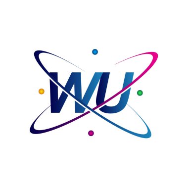 İlk harf WU logotype bilim simgesi mavi, kırmızı, yeşil ve sarı swoosh tasarımı. iş ve şirket kimliği için vektör logosu.