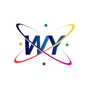 İlk harf WY logotype bilim simgesi mavi, kırmızı, yeşil ve sarı swoosh tasarımı. iş ve şirket kimliği için vektör logosu.