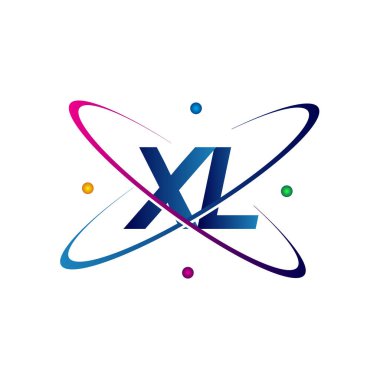 İlk harf XL logotype bilim simgesi mavi, kırmızı, yeşil ve sarı swoosh tasarımı. iş ve şirket kimliği için vektör logosu.