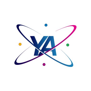 İlk harf YA logotype bilim simgesi mavi, kırmızı, yeşil ve sarı swoosh tasarımı. iş ve şirket kimliği için vektör logosu.