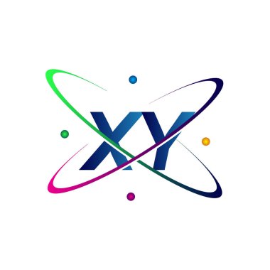 İlk harf XY logotype bilim simgesi mavi, kırmızı, yeşil ve sarı swoosh tasarımı. iş ve şirket kimliği için vektör logosu.
