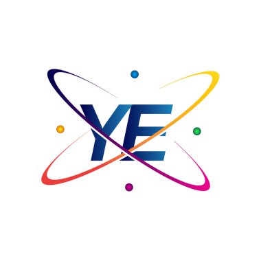 İlk harf YE logotype bilim simgesi mavi, kırmızı, yeşil ve sarı swoosh tasarımı. iş ve şirket kimliği için vektör logosu.