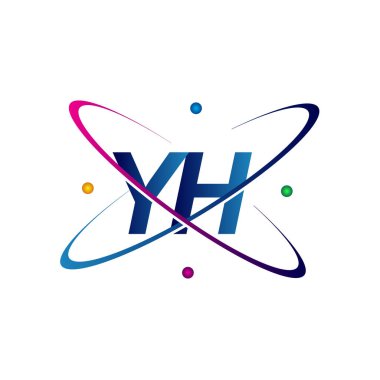 İlk harf YH logoti bilim simgesi mavi, kırmızı, yeşil ve sarı swoosh tasarımı. iş ve şirket kimliği için vektör logosu.
