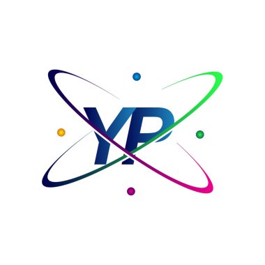 İlk harf YP logotype bilim simgesi mavi, kırmızı, yeşil ve sarı swoosh tasarımı. iş ve şirket kimliği için vektör logosu.