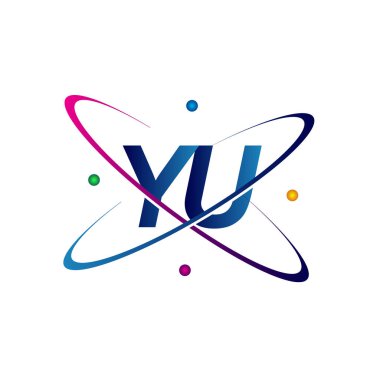 İlk harf Yu logotype bilim simgesi mavi, kırmızı, yeşil ve sarı swoosh tasarımı. iş ve şirket kimliği için vektör logosu.
