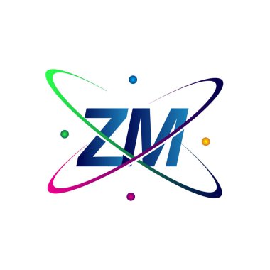 İlk harf ZM logotype bilim simgesi mavi, kırmızı, yeşil ve sarı swoosh tasarımı. iş ve şirket kimliği için vektör logosu.