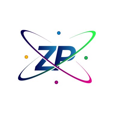 İlk harf ZP logotype bilim simgesi mavi, kırmızı, yeşil ve sarı swoosh tasarımı. iş ve şirket kimliği için vektör logosu.