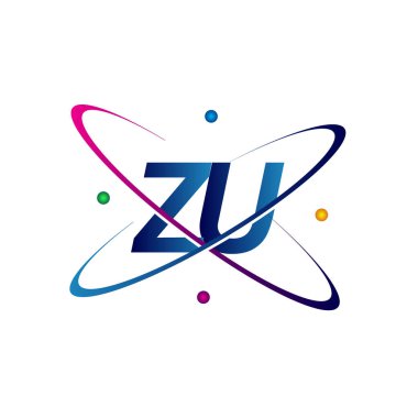 İlk harf ZU logotype bilim simgesi mavi, kırmızı, yeşil ve sarı swoosh tasarımı. iş ve şirket kimliği için vektör logosu.