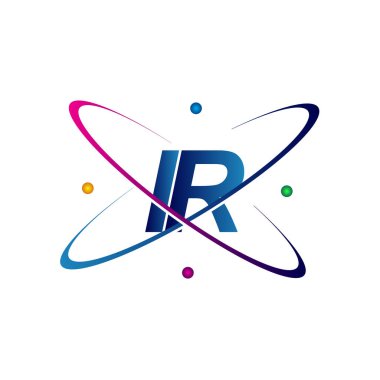 İlk harf IR logoti bilim simgesi mavi, kırmızı, yeşil ve sarı renk. iş ve şirket kimliği için vektör logosu.