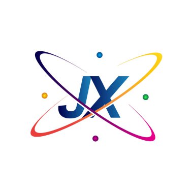 İlk harf JX logotype bilim simgesi mavi, kırmızı, yeşil ve sarı swoosh tasarımı. iş ve şirket kimliği için vektör logosu.